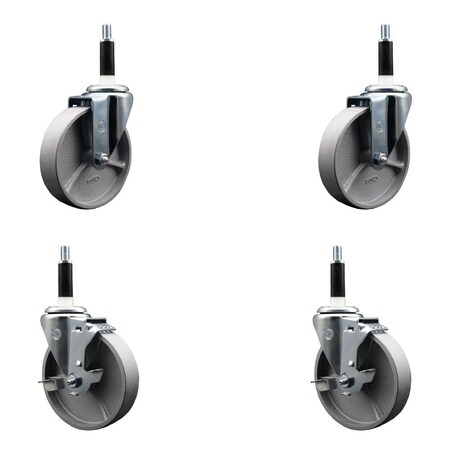 Service Caster 5'' Semi Steel Wheel Swivel 7/8'' Expanding Stem Caster Set 2 Brakes, 4PK SCC-EX20S515-SSR-2-TLB-2-78